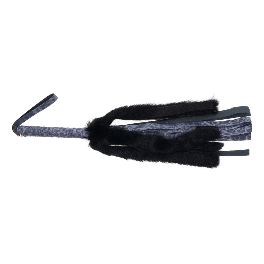 Sex & Mischief Cougar Faux Fur Flogger - Navy Blue/Black Furry Flogger Whip - silkandsin