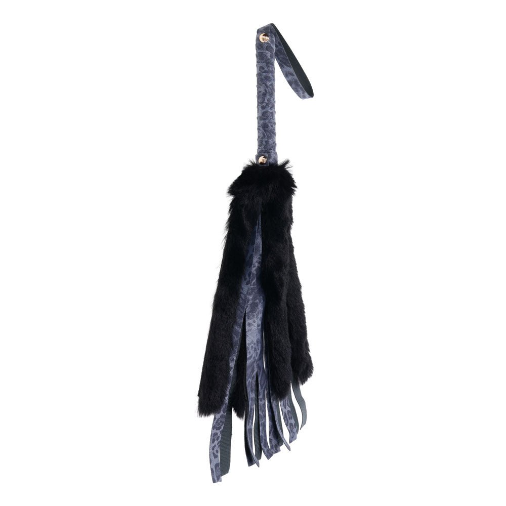 Sex & Mischief Cougar Faux Fur Flogger - Navy Blue/Black Furry Flogger Whip - silkandsin