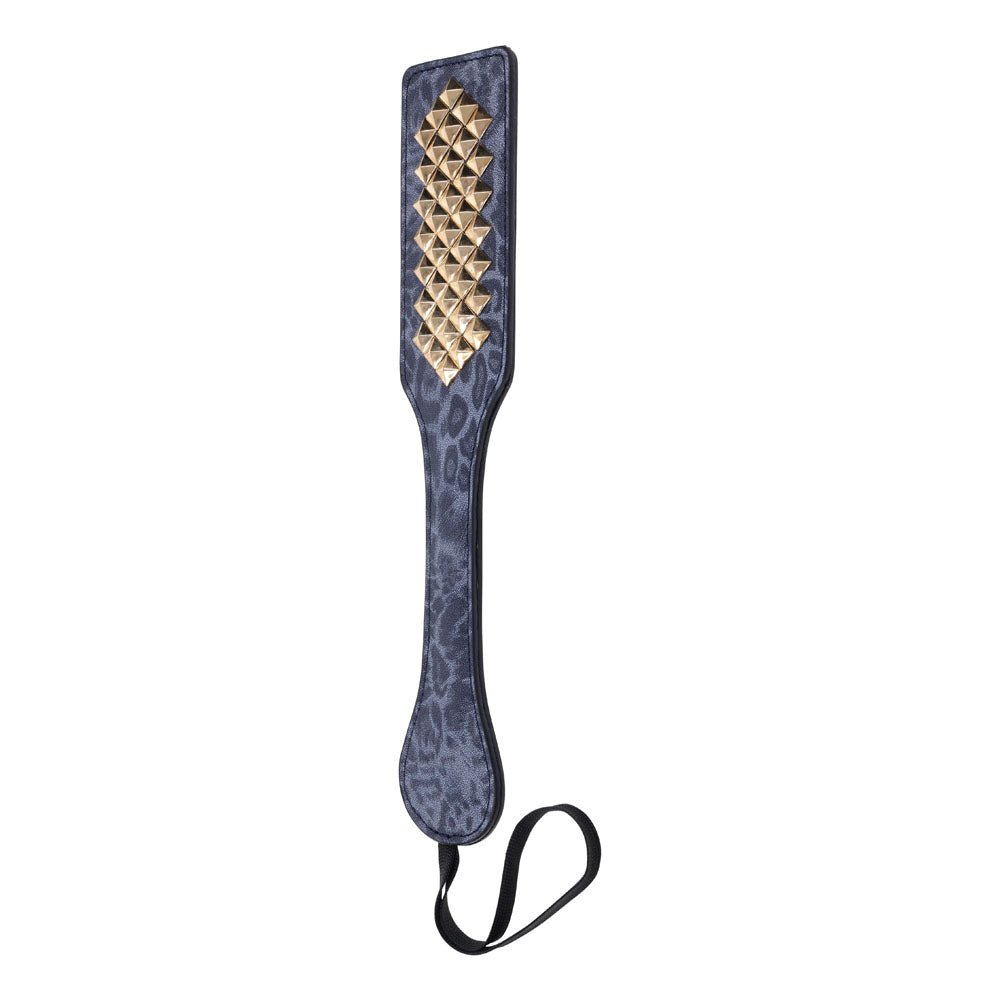 Sex & Mischief Cougar Studded Paddle - Navy Blue Paddle with Gold Studs - silkandsin