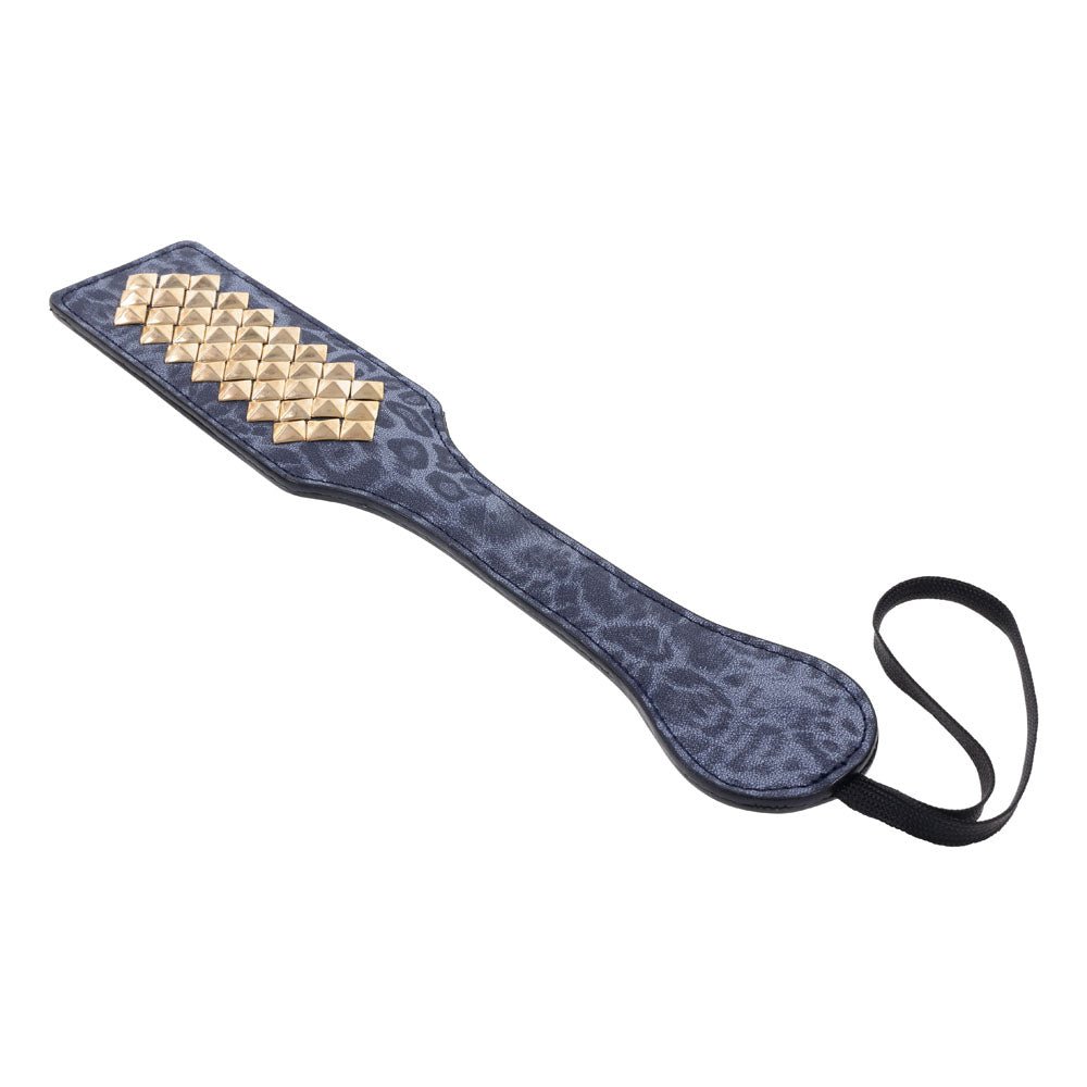 Sex & Mischief Cougar Studded Paddle - Navy Blue Paddle with Gold Studs - silkandsin