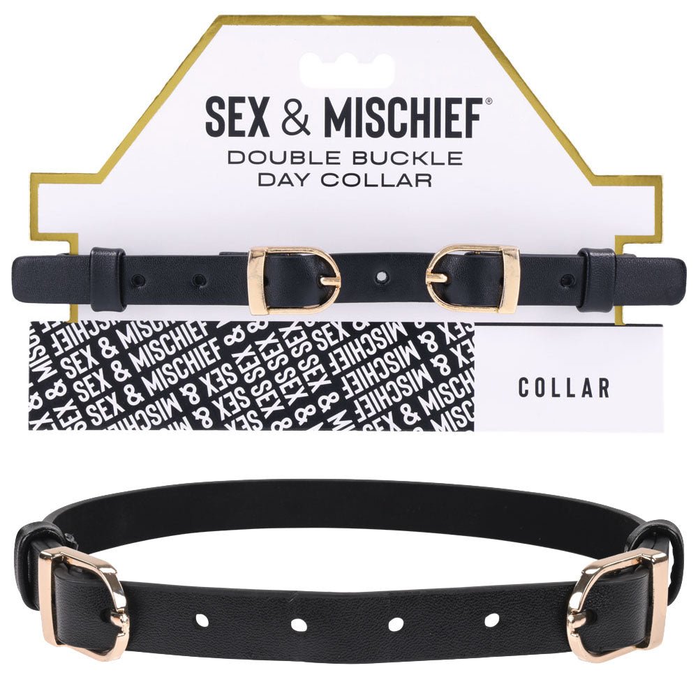 Sex & Mischief Double Buckle Day Collar - Black Collar - silkandsin