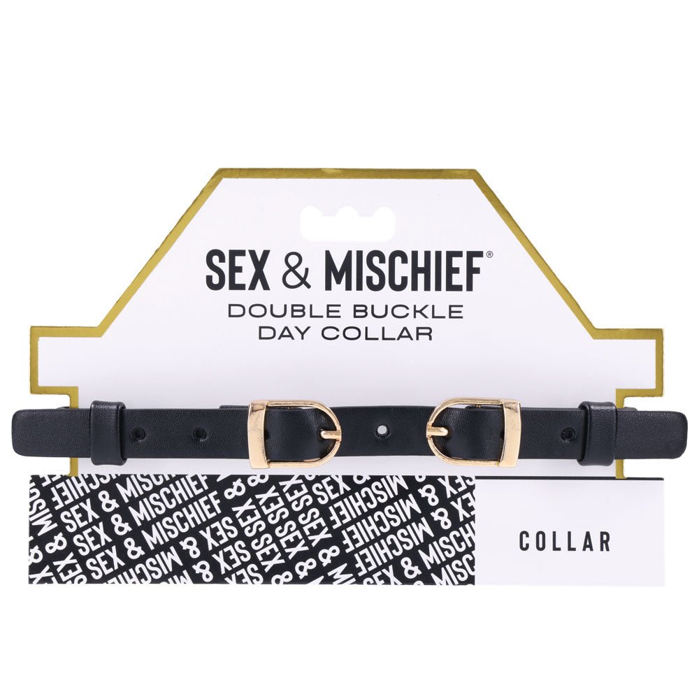 Sex & Mischief Double Buckle Day Collar - Black Collar - silkandsin