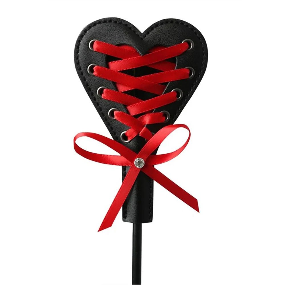 Sex & Mischief Heart Beat Crop - Black/Red 37.5 cm Crop Whip - silkandsin