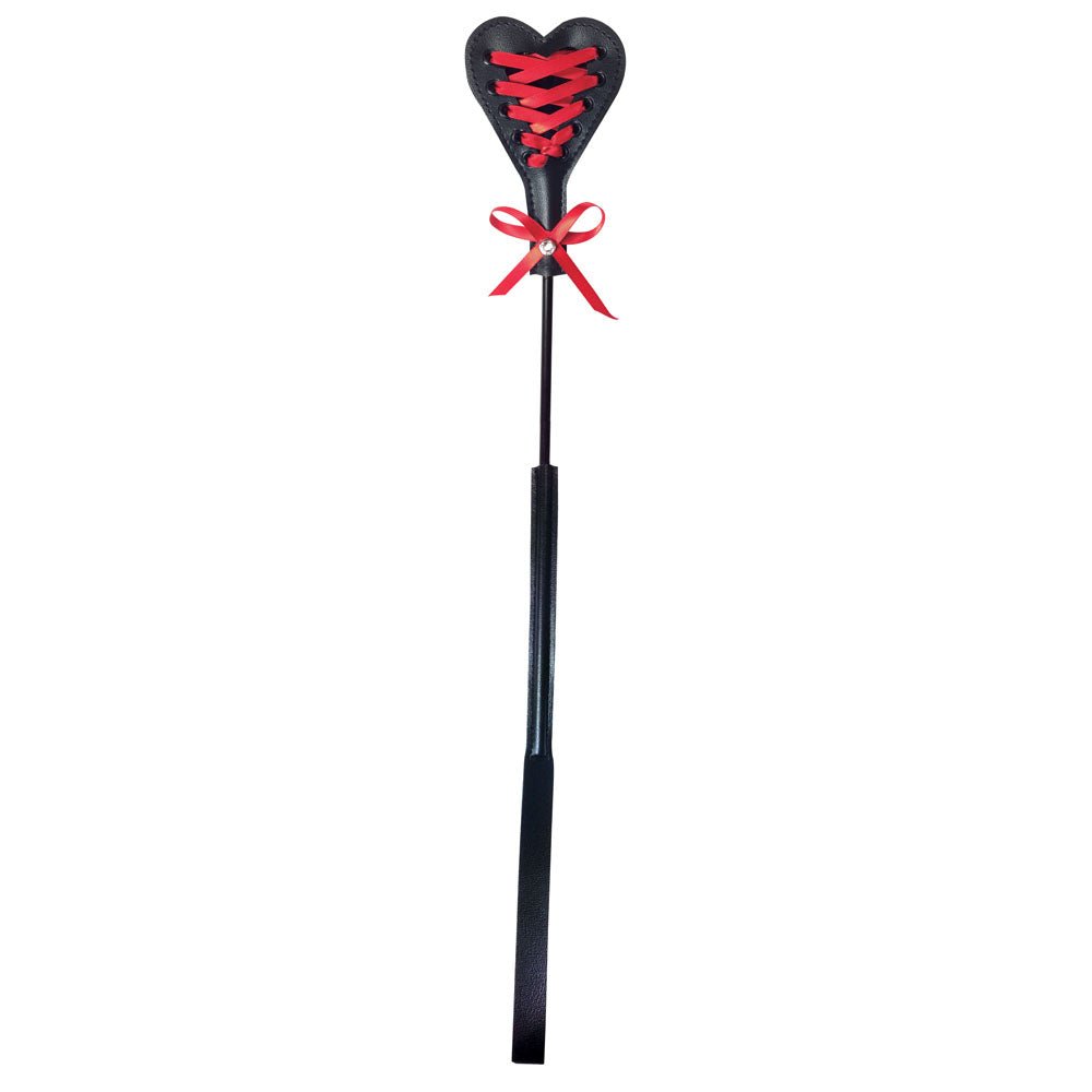 Sex & Mischief Heart Beat Crop - Black/Red 37.5 cm Crop Whip - silkandsin