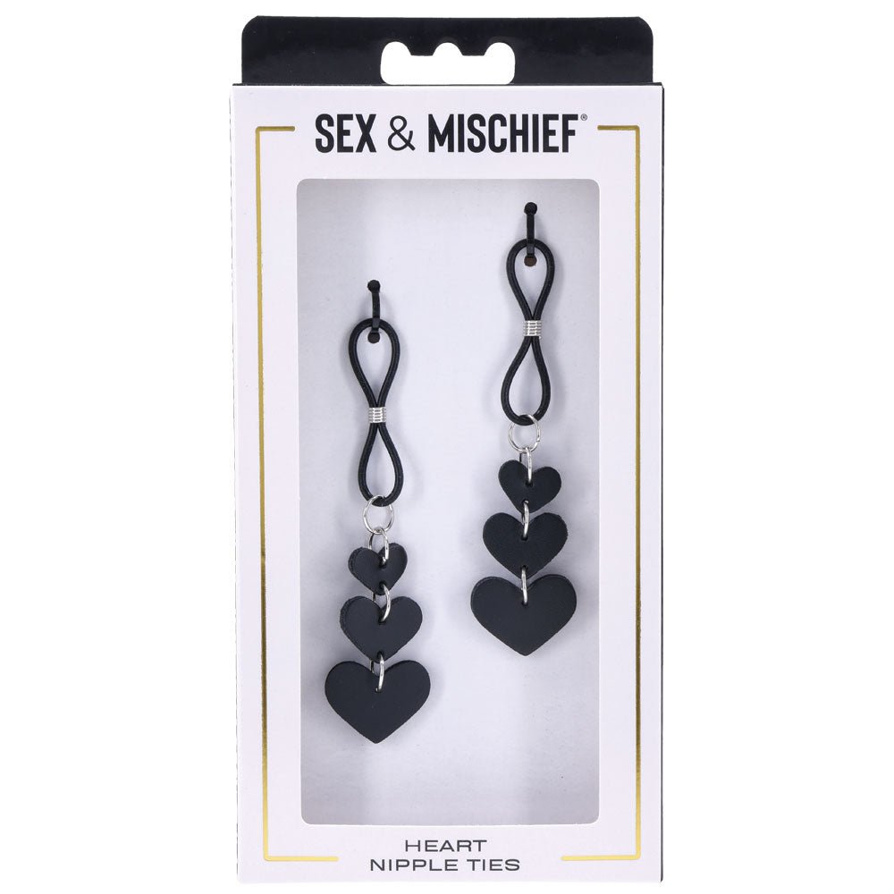 Sex & Mischief Heart Nipple Ties - Black Nipple Restraints - Set of 2 - silkandsin