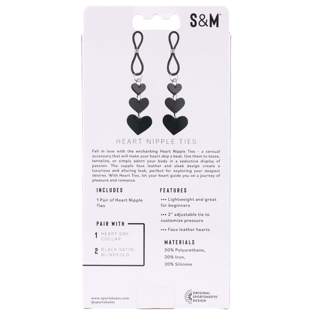 Sex & Mischief Heart Nipple Ties - Black Nipple Restraints - Set of 2 - silkandsin