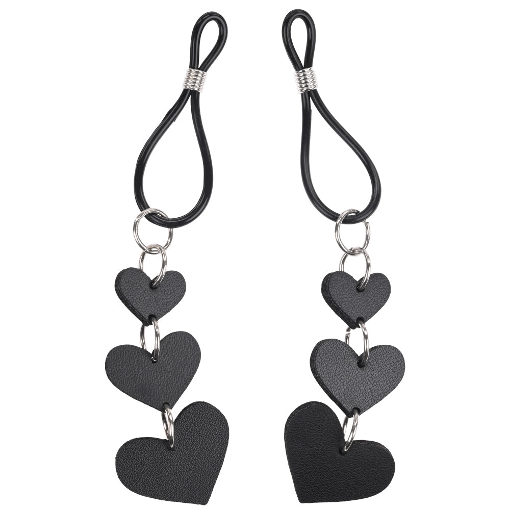 Sex & Mischief Heart Nipple Ties - Black Nipple Restraints - Set of 2 - silkandsin
