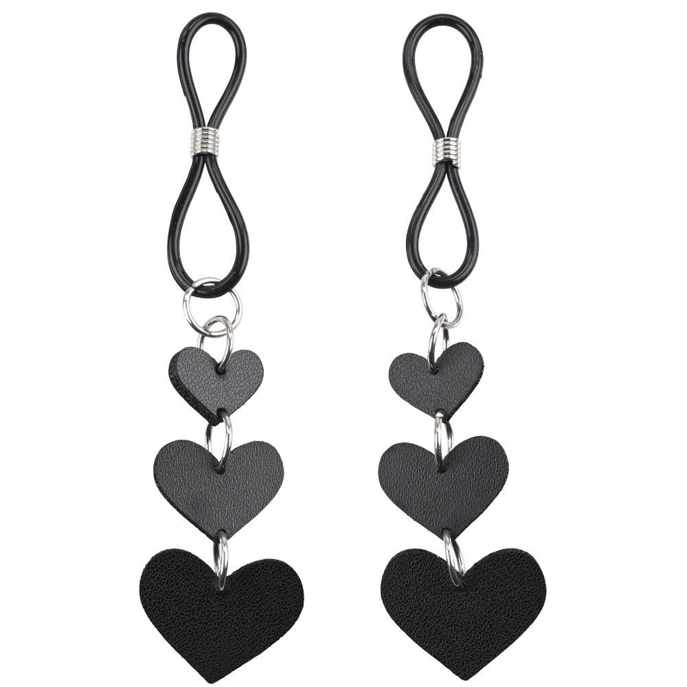 Sex & Mischief Heart Nipple Ties - Black Nipple Restraints - Set of 2 - silkandsin