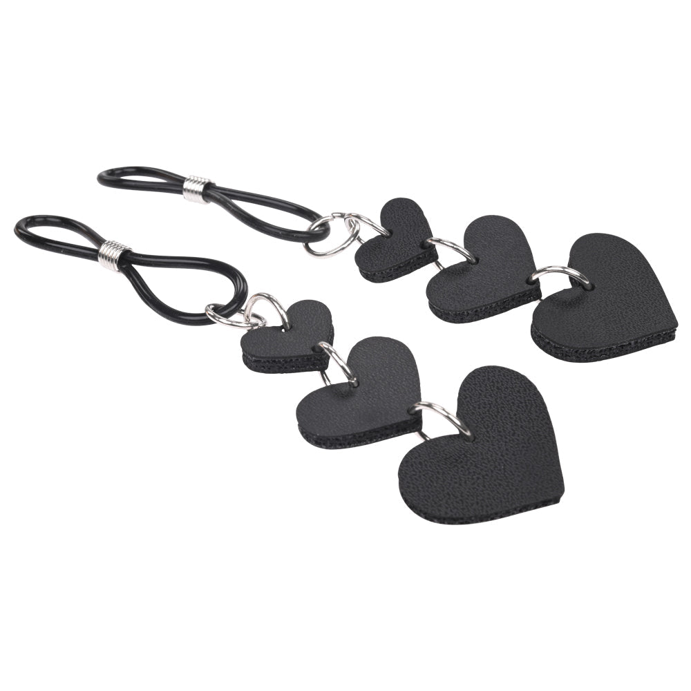 Sex & Mischief Heart Nipple Ties - Black Nipple Restraints - Set of 2 - silkandsin
