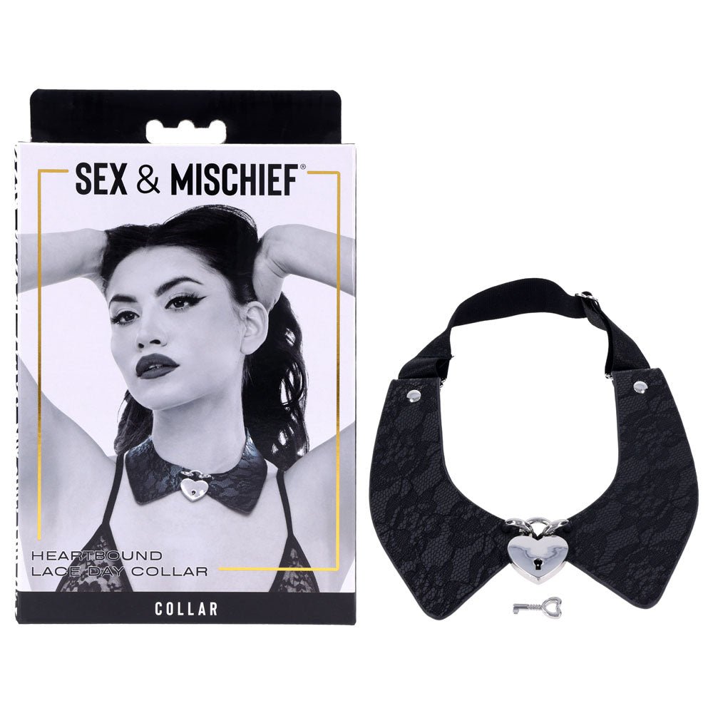 Sex & Mischief Heartbound Lace Day Collar - Black Submission Collar - silkandsin