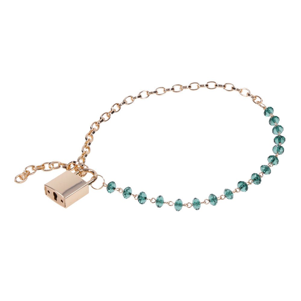 Sex & Mischief Indica Crystal Day Collar - Gold/Emerald Lockable Collar - silkandsin