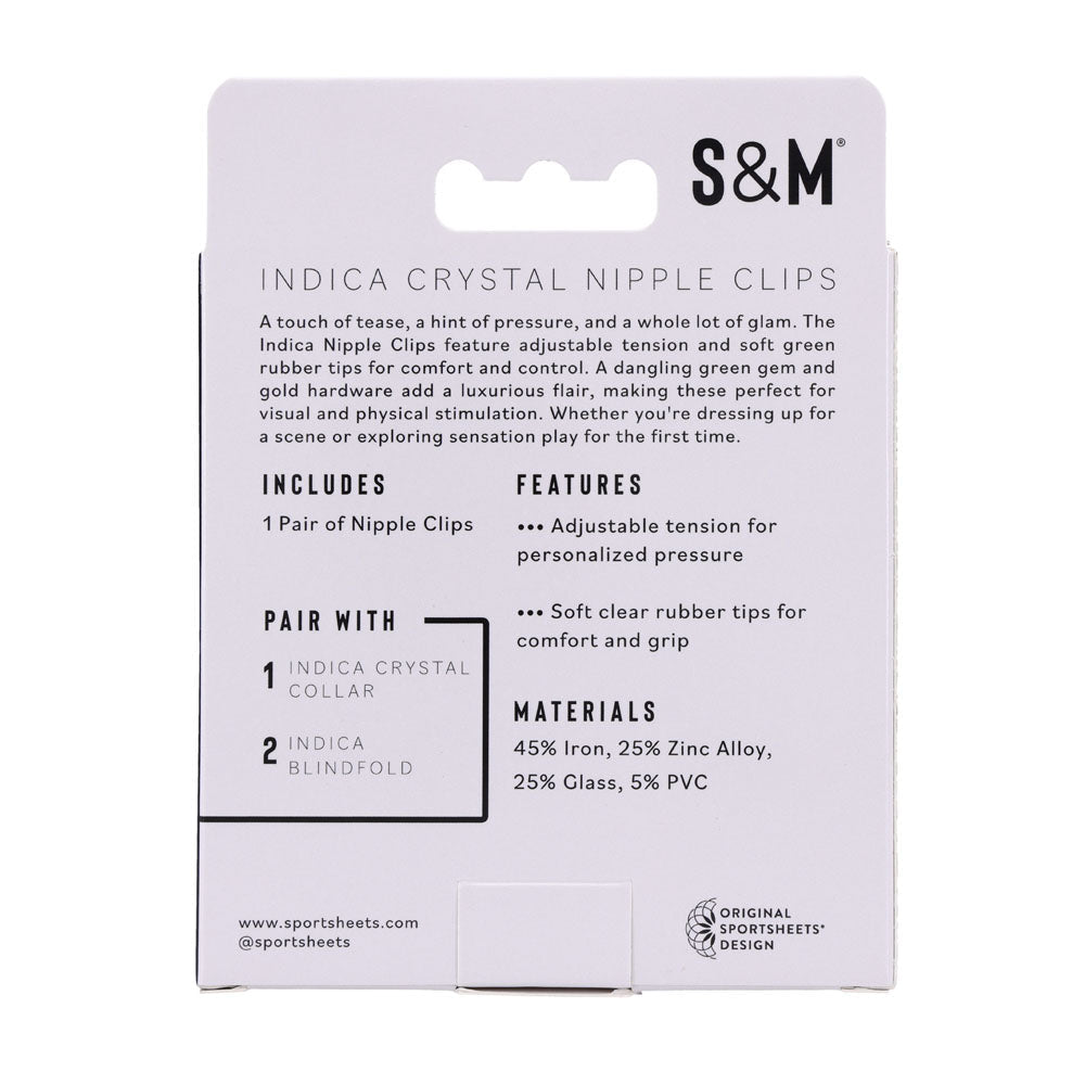 Sex & Mischief Indica Crystal Nipple Clips - Gold Nipple Clips with Emerald Gems - Silk and Sin