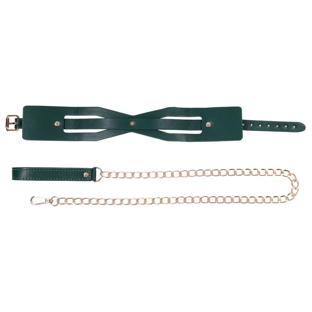 Sex & Mischief Indica Cutout Collar and Leash - Green/Gold Restraint - Silk and Sin
