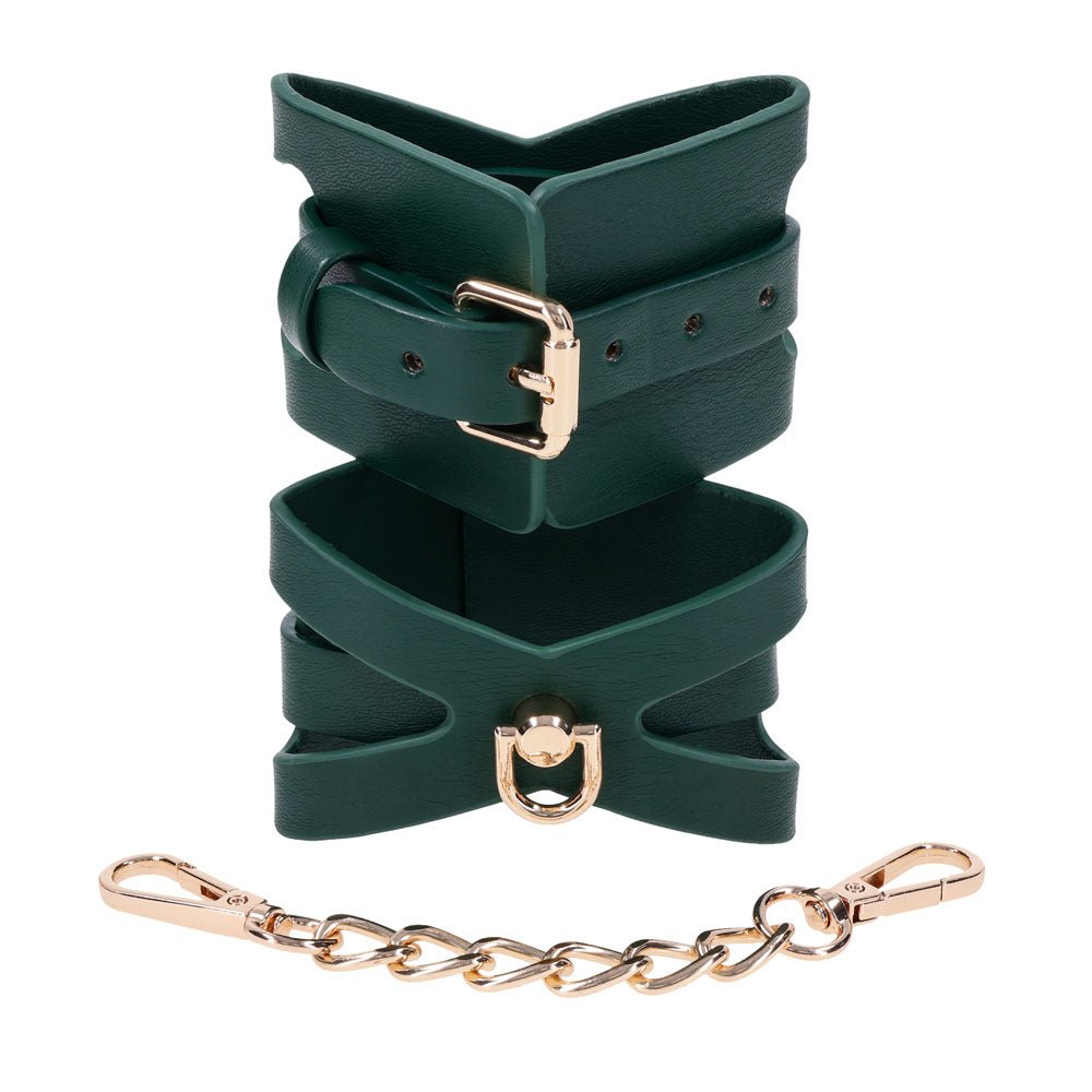 Sex & Mischief Indica Cutout Cuffs - Green/Gold Restraints - Silk and Sin