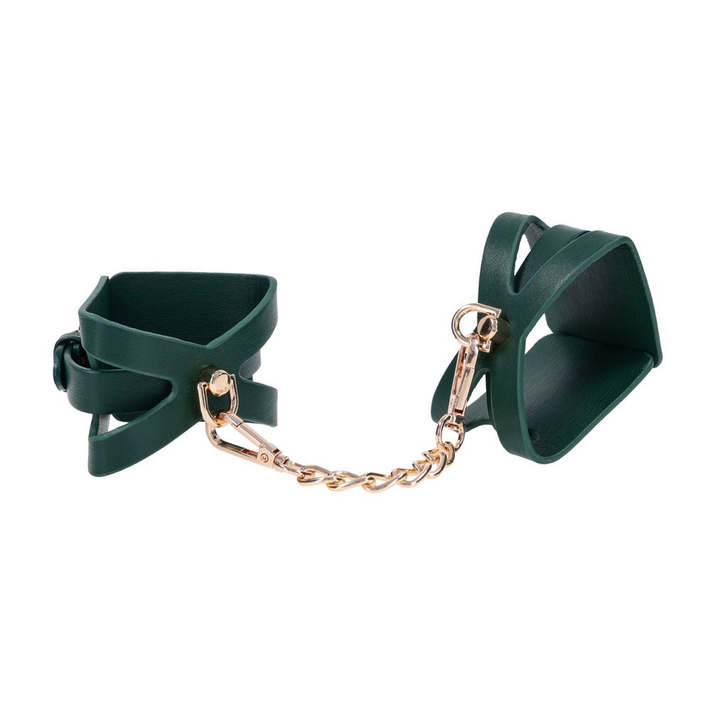 Sex & Mischief Indica Cutout Cuffs - Green/Gold Restraints - Silk and Sin