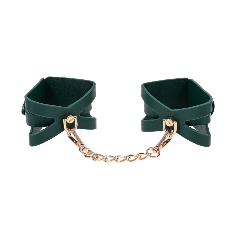 Sex & Mischief Indica Cutout Cuffs - Green/Gold Restraints - Silk and Sin