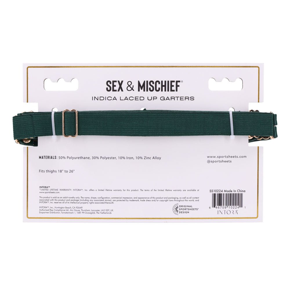 Sex & Mischief Indica Laced Up Garters - Green/Gold Garters - Set of 2 - silkandsin