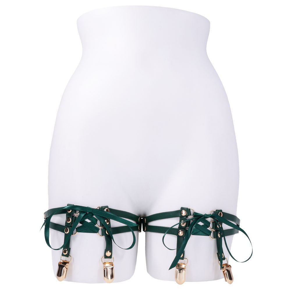 Sex & Mischief Indica Laced Up Garters - Green/Gold Garters - Set of 2 - silkandsin