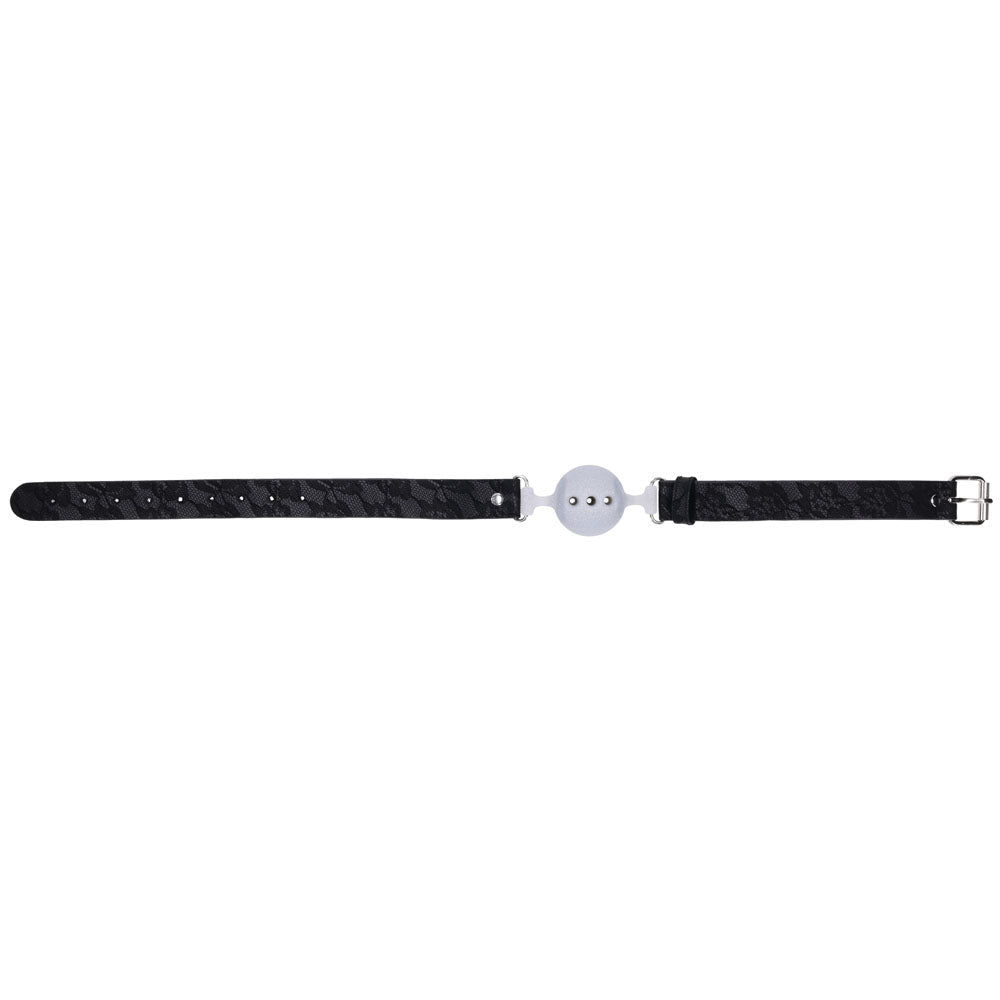 Sex & Mischief Lace Silicone Breathable Ball Gag - Black/Grey Mouth Restraint - silkandsin