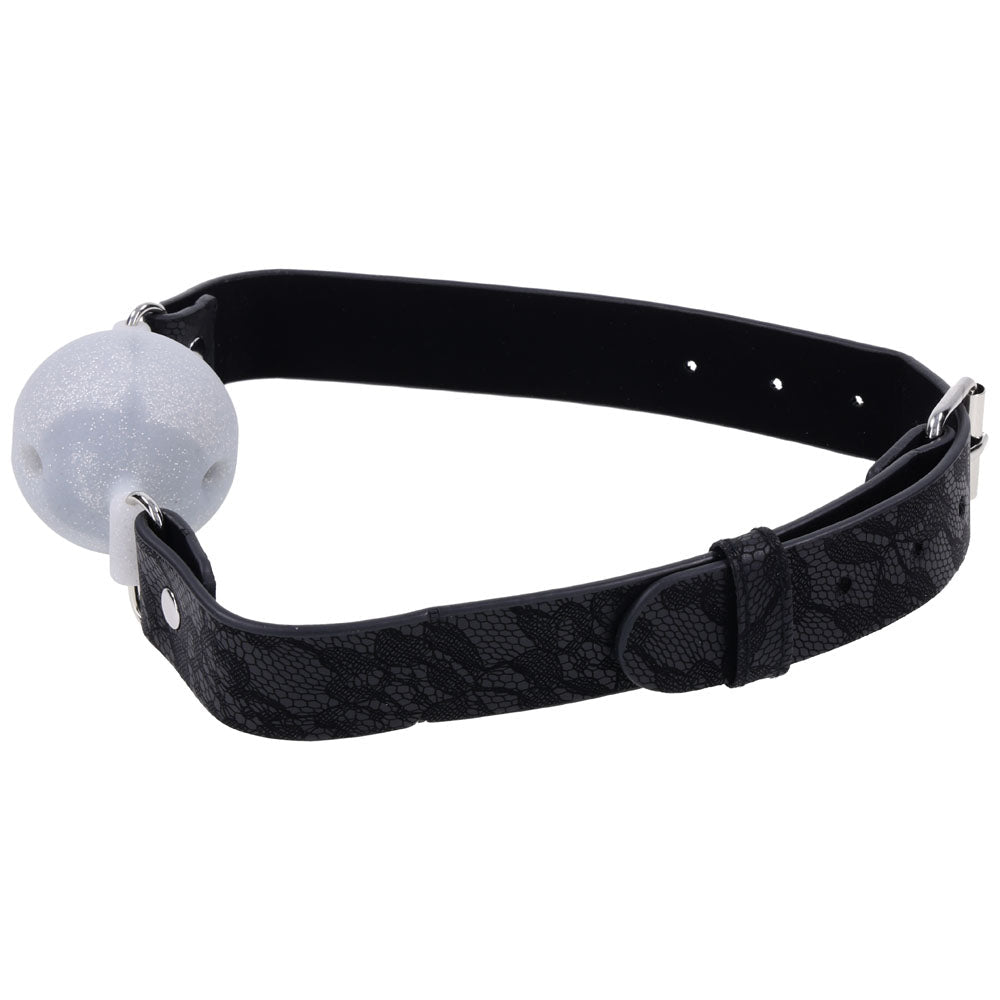 Sex & Mischief Lace Silicone Breathable Ball Gag - Black/Grey Mouth Restraint - silkandsin