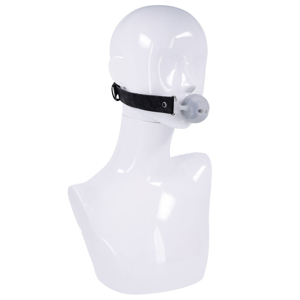 Sex & Mischief Lace Silicone Breathable Ball Gag - Black/Grey Mouth Restraint - silkandsin