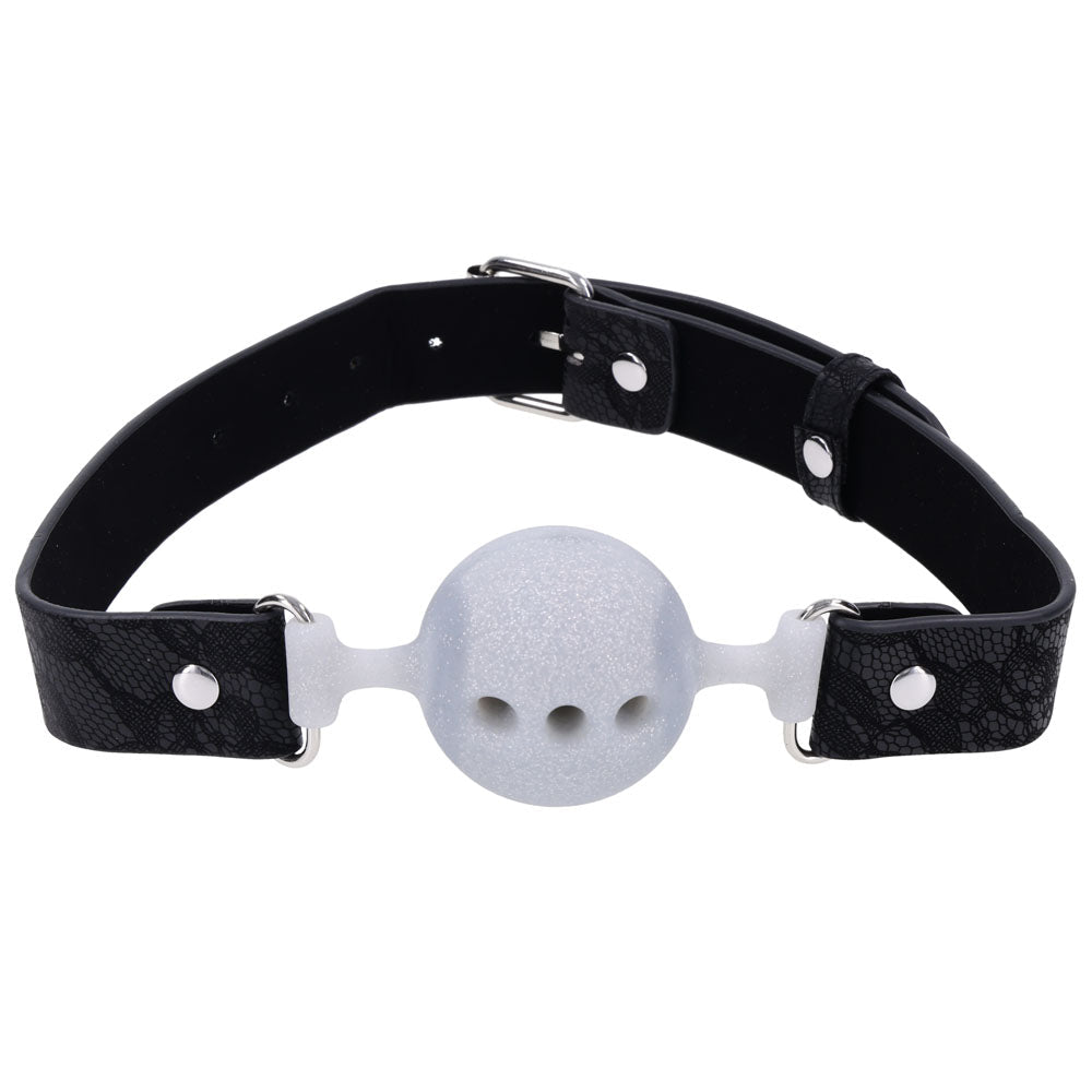 Sex & Mischief Lace Silicone Breathable Ball Gag - Black/Grey Mouth Restraint - silkandsin