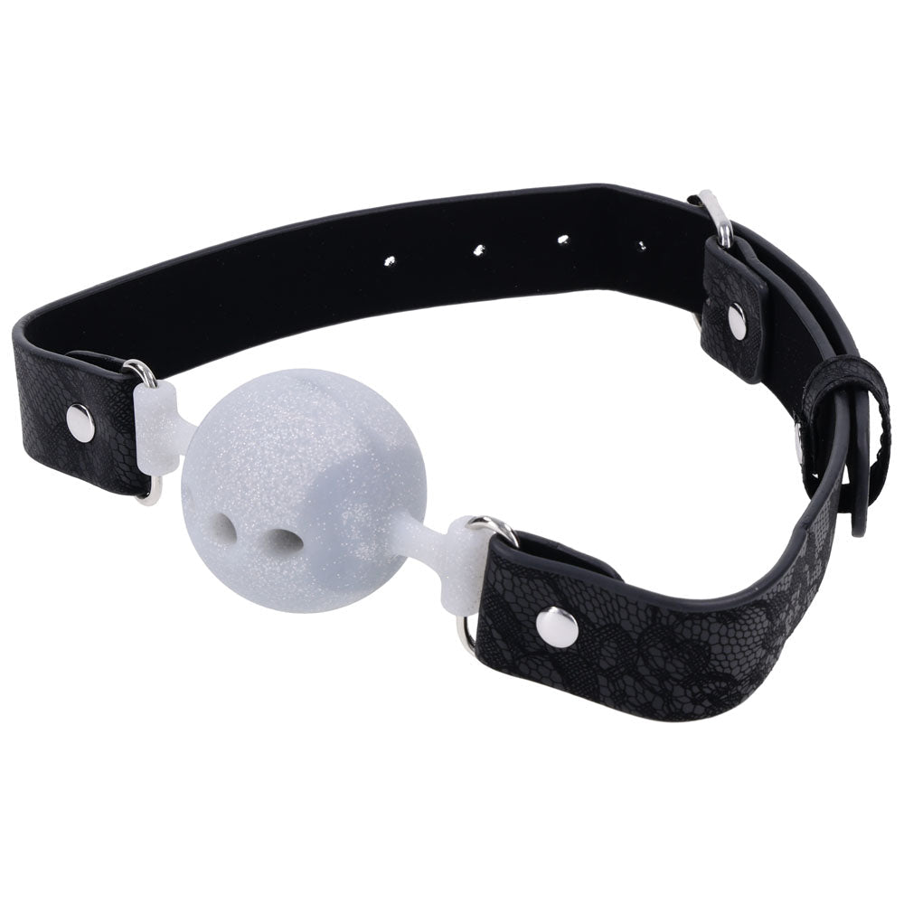 Sex & Mischief Lace Silicone Breathable Ball Gag - Black/Grey Mouth Restraint - silkandsin