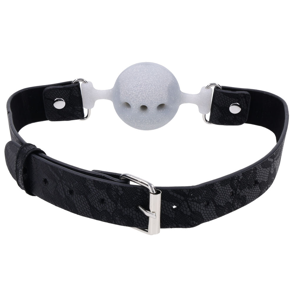 Sex & Mischief Lace Silicone Breathable Ball Gag - Black/Grey Mouth Restraint - silkandsin