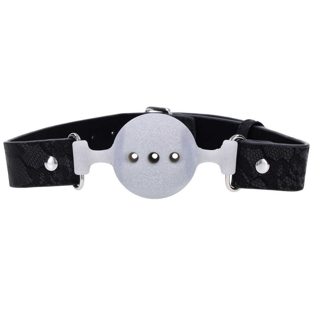 Sex & Mischief Lace Silicone Breathable Ball Gag - Black/Grey Mouth Restraint - silkandsin