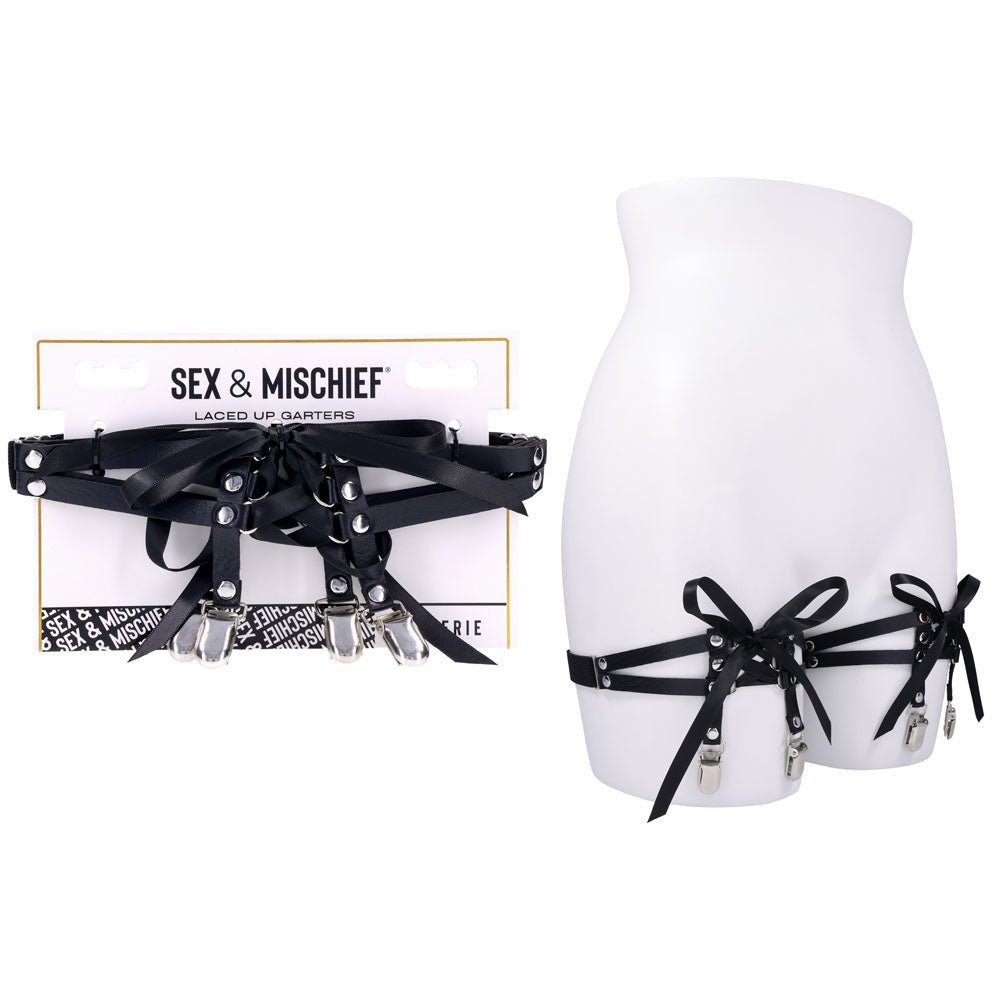 Sex & Mischief Laced Up Garters - Black Garters - silkandsin