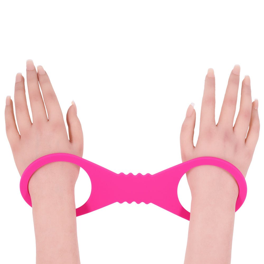 Sex & Mischief Large Hot Pink Silicone Cuffs - Hot Pink Large Restraints - silkandsin
