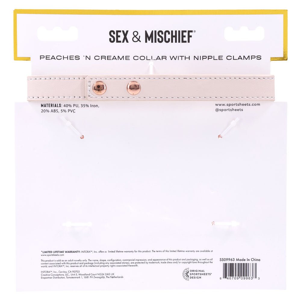 Sex & Mischief Peaches n CreaMe Collar with Nipple Clamps - Peach Nipple Restraints - silkandsin