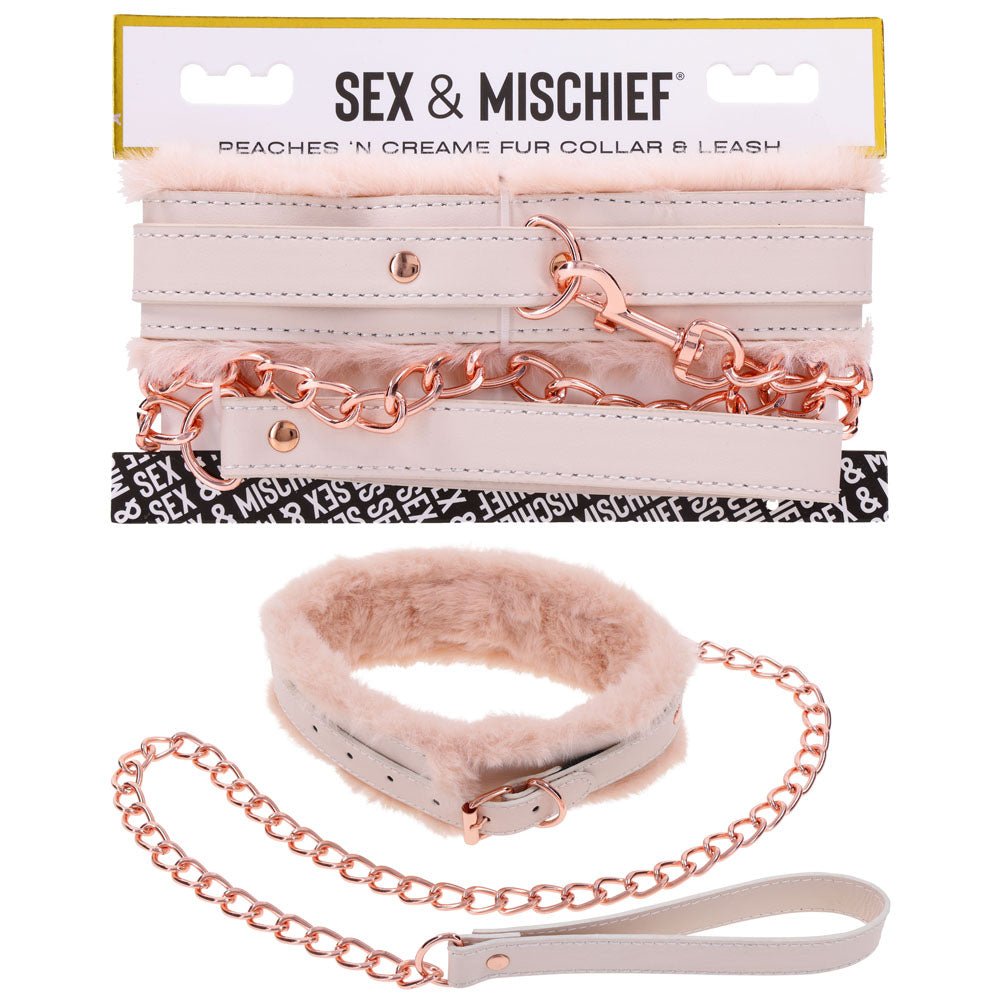 Sex & Mischief Peaches n CreaMe Fur Collar & Leash - Peach Restraint - silkandsin