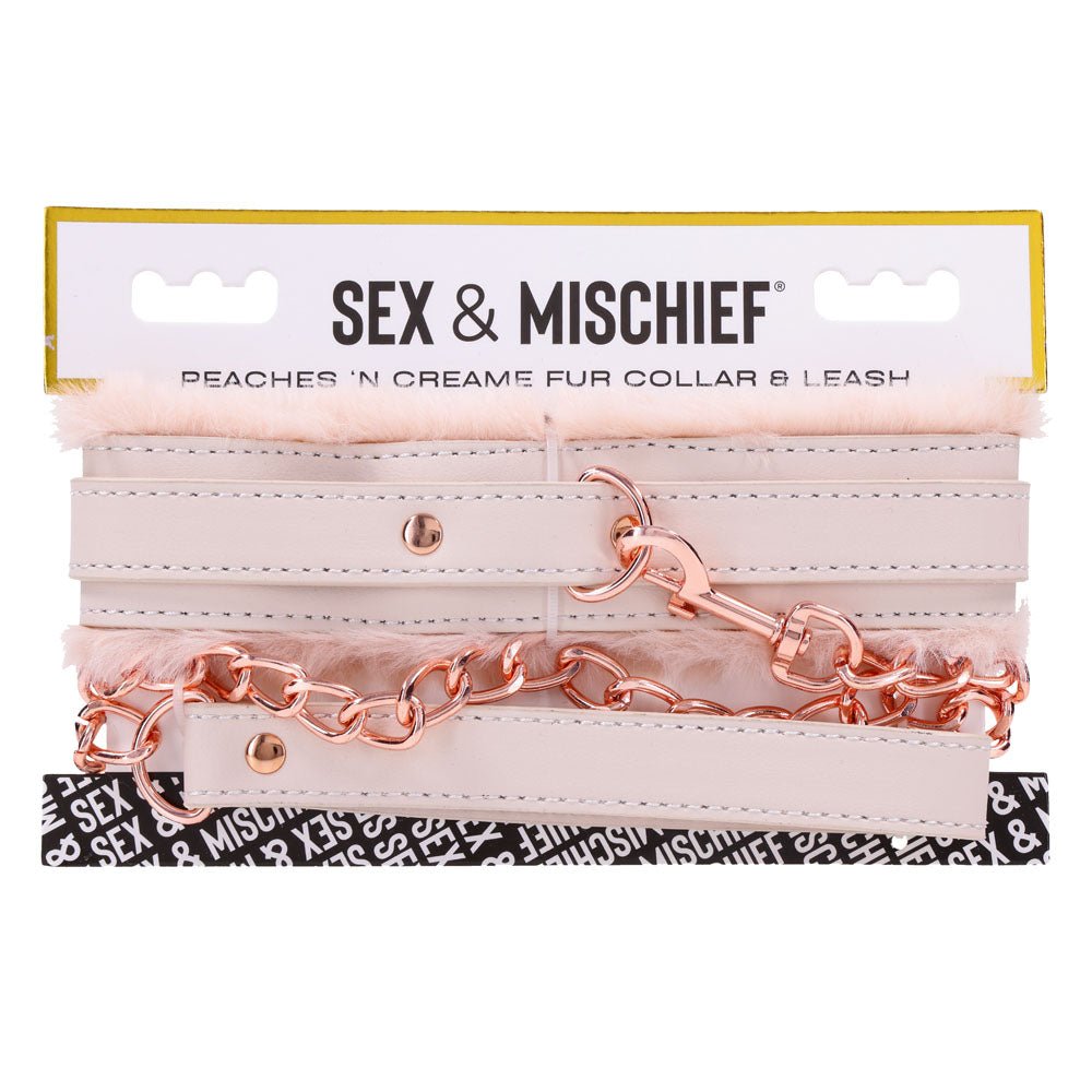 Sex & Mischief Peaches n CreaMe Fur Collar & Leash - Peach Restraint - silkandsin