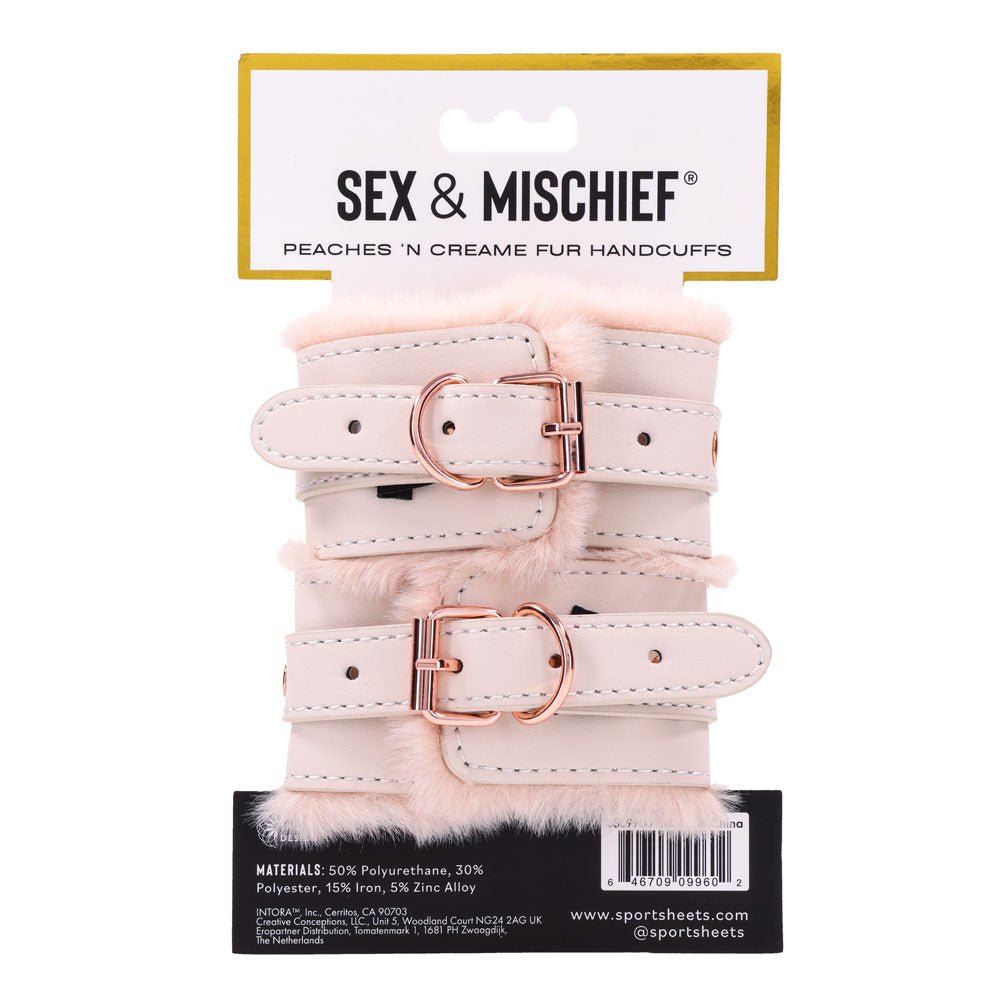 Sex & Mischief Peaches n CreaMe Fur Handcuffs - Peach Restraints - silkandsin