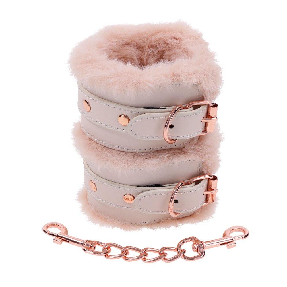 Sex & Mischief Peaches n CreaMe Fur Handcuffs - Peach Restraints - silkandsin
