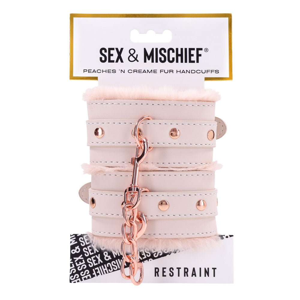 Sex & Mischief Peaches n CreaMe Fur Handcuffs - Peach Restraints - silkandsin