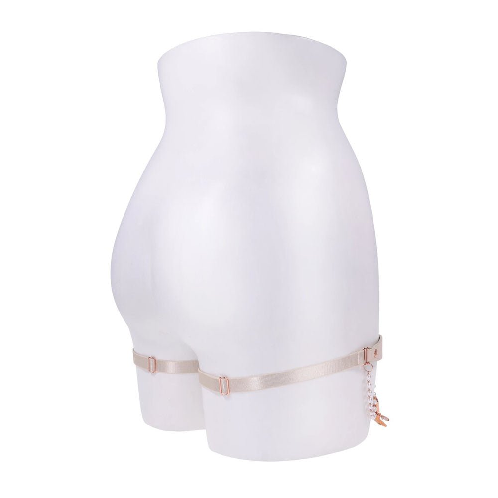 Sex & Mischief Peaches n CreaMe Pearl Garters - Peach / Rose Gold Garters with Pearls - Set of 2 - silkandsin