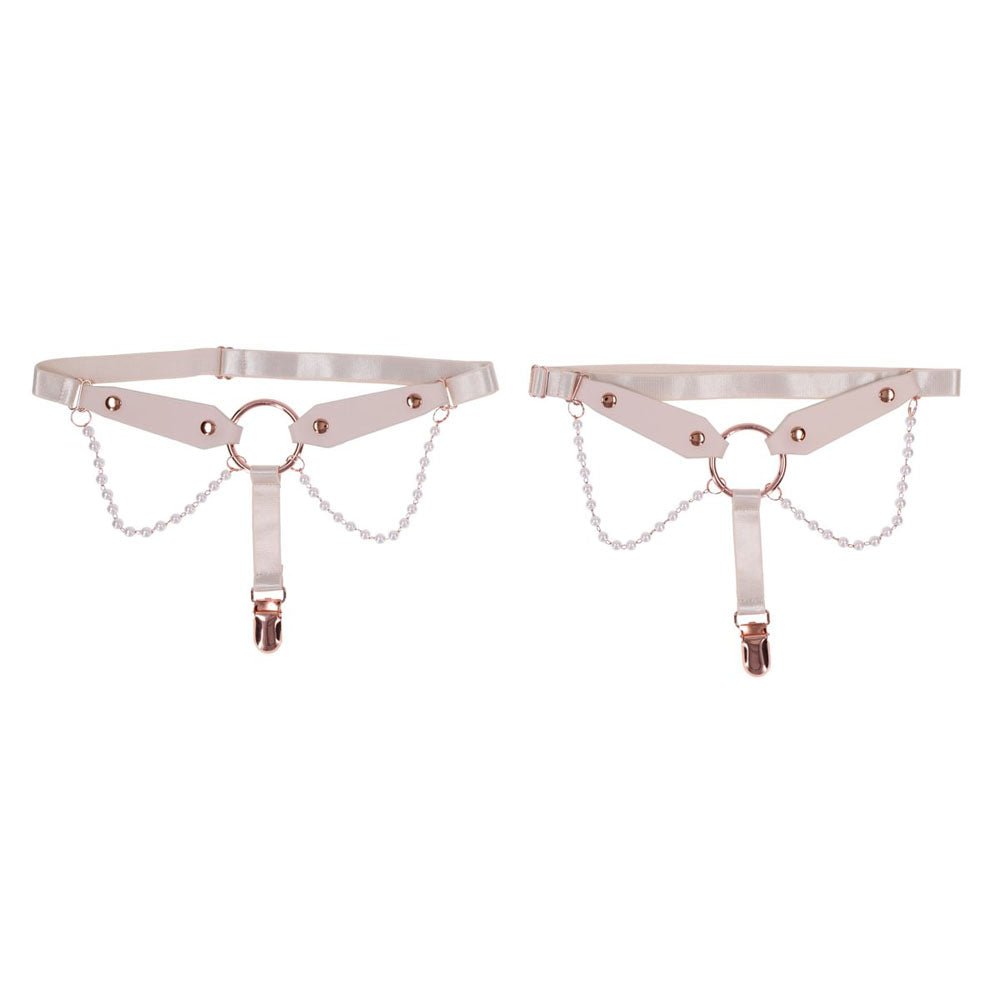 Sex & Mischief Peaches n CreaMe Pearl Garters - Peach / Rose Gold Garters with Pearls - Set of 2 - silkandsin