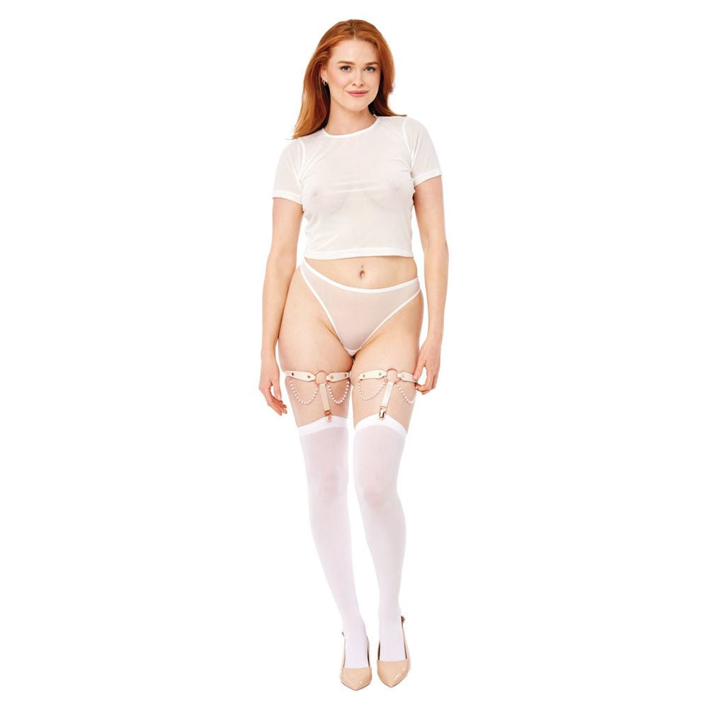 Sex & Mischief Peaches n CreaMe Pearl Garters - Peach / Rose Gold Garters with Pearls - Set of 2 - silkandsin