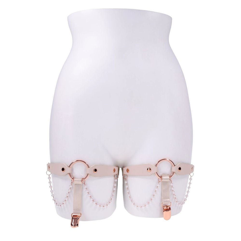 Sex & Mischief Peaches n CreaMe Pearl Garters - Peach / Rose Gold Garters with Pearls - Set of 2 - silkandsin