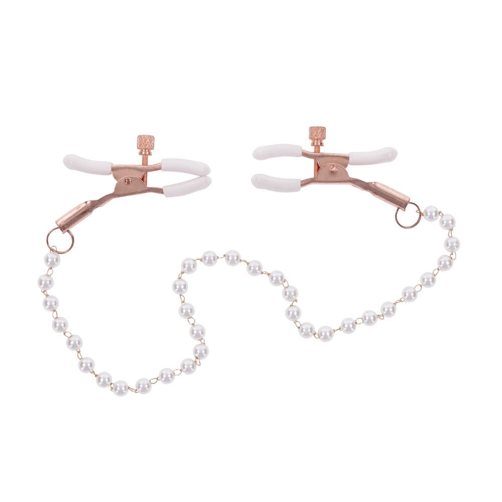 Sex & Mischief Peaches n CreaMe Pearl Nipple Clamps - Peach Nipple Restraints - silkandsin