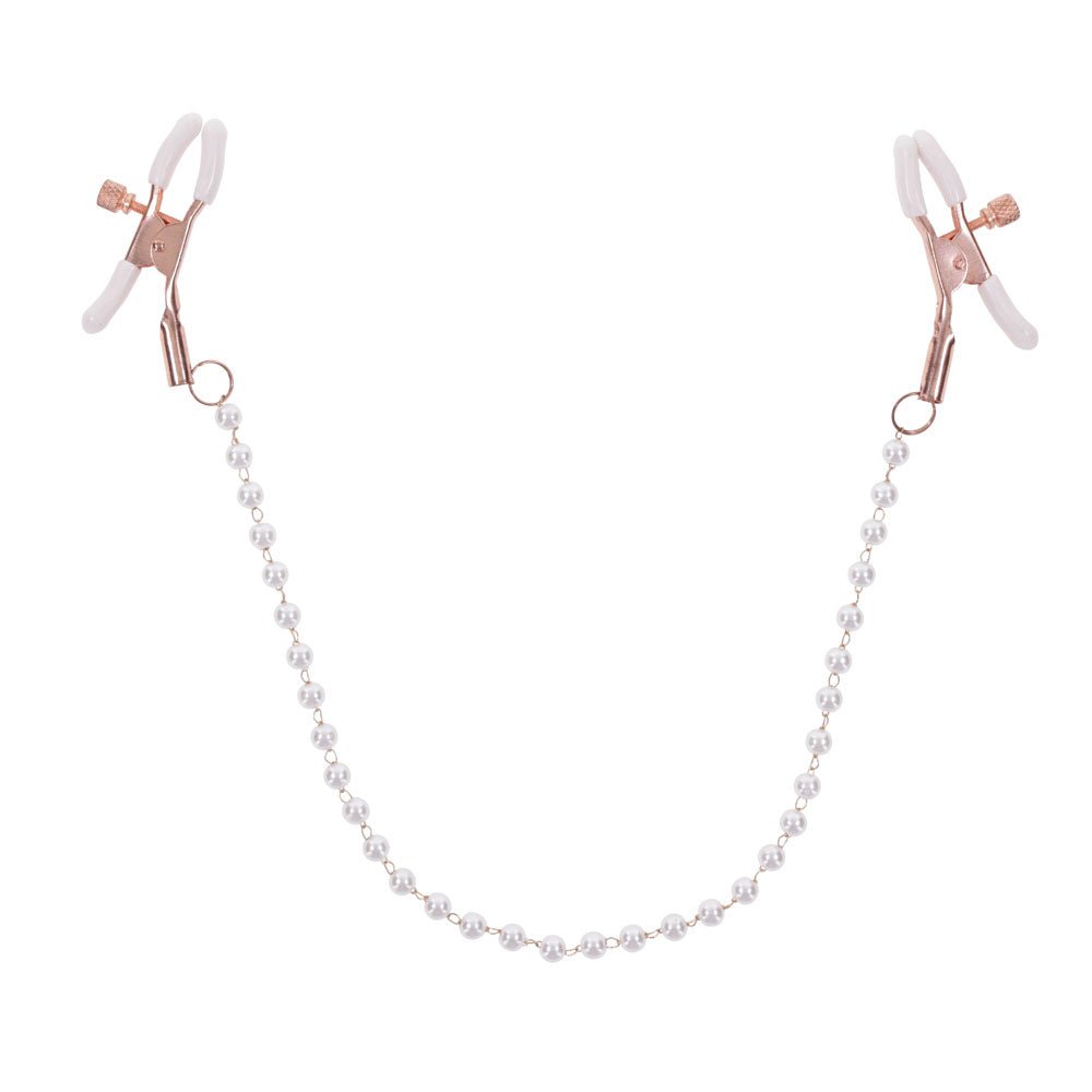 Sex & Mischief Peaches n CreaMe Pearl Nipple Clamps - Peach Nipple Restraints - silkandsin
