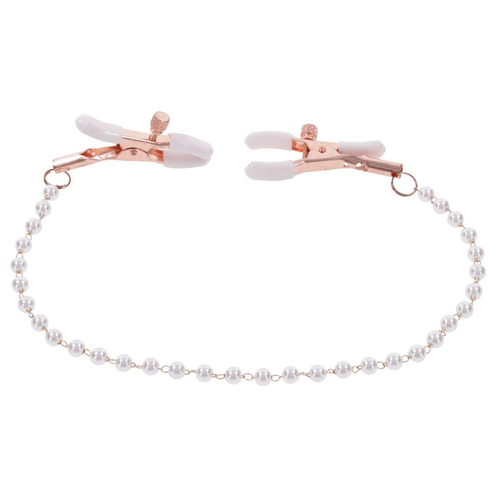 Sex & Mischief Peaches n CreaMe Pearl Nipple Clamps - Peach Nipple Restraints - silkandsin