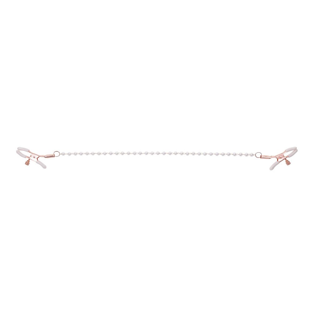 Sex & Mischief Peaches n CreaMe Pearl Nipple Clamps - Peach Nipple Restraints - silkandsin