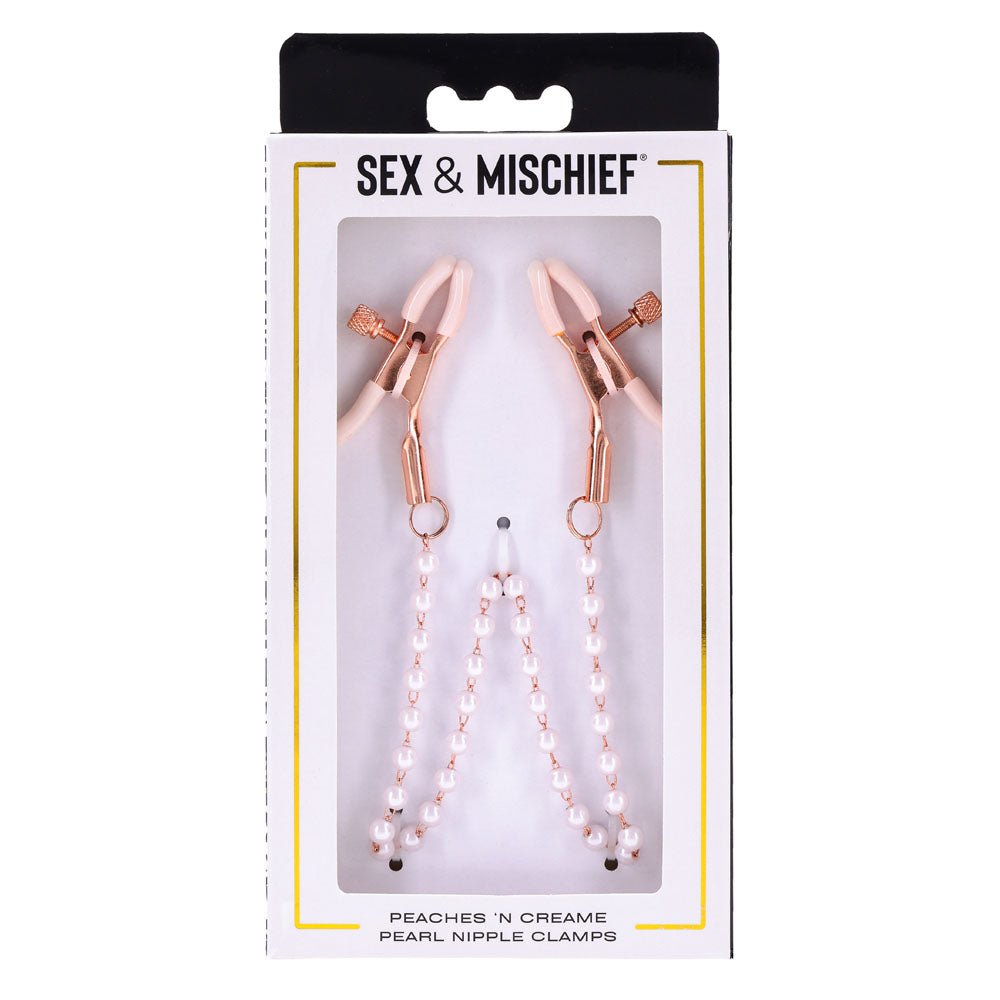 Sex & Mischief Peaches n CreaMe Pearl Nipple Clamps - Peach Nipple Restraints - silkandsin