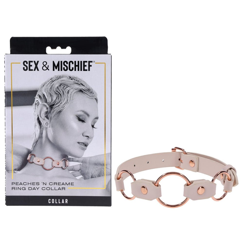 Sex & Mischief Peaches n CreaMe Ring Day Collar - Peach Bondage Collar - silkandsin