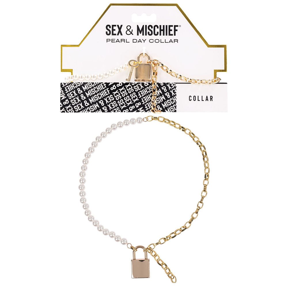 Sex & Mischief Pearl Day Collar - Pearl/Gold Necklace - silkandsin