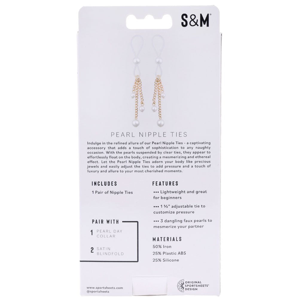 Sex & Mischief Pearl Nipple Ties - Gold/Pearl Nipple Restraints - Set of 2 - silkandsin