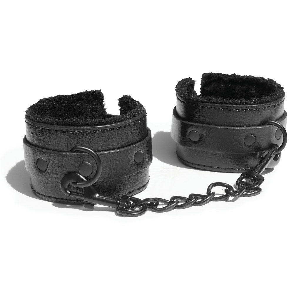 Sex & Mischief Shadow Fur Handcuffs - Black Comfortable Restraints - Silk and Sin